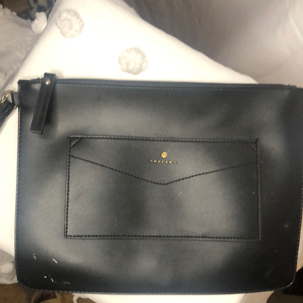 TRAVANTI black vegan leather wristlet:
